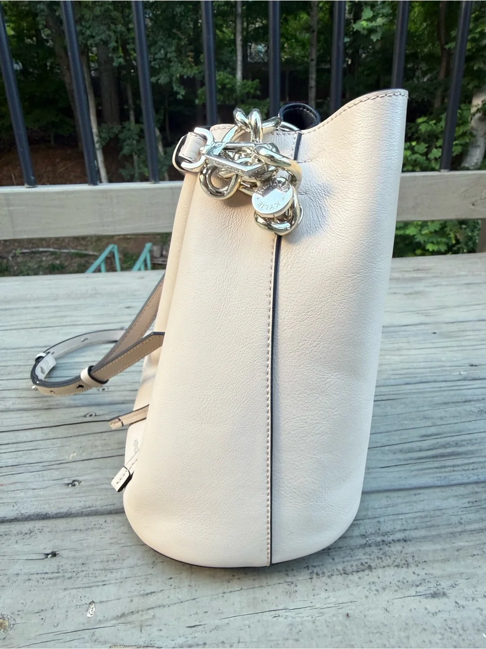Kendall & Kylie Light Tan Leather Bucket Bag with Chain Strap